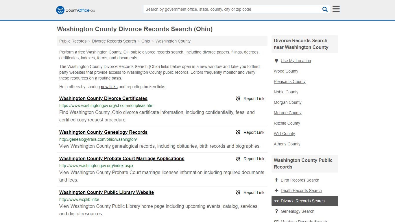 Washington County Divorce Records Search (Ohio) - County Office